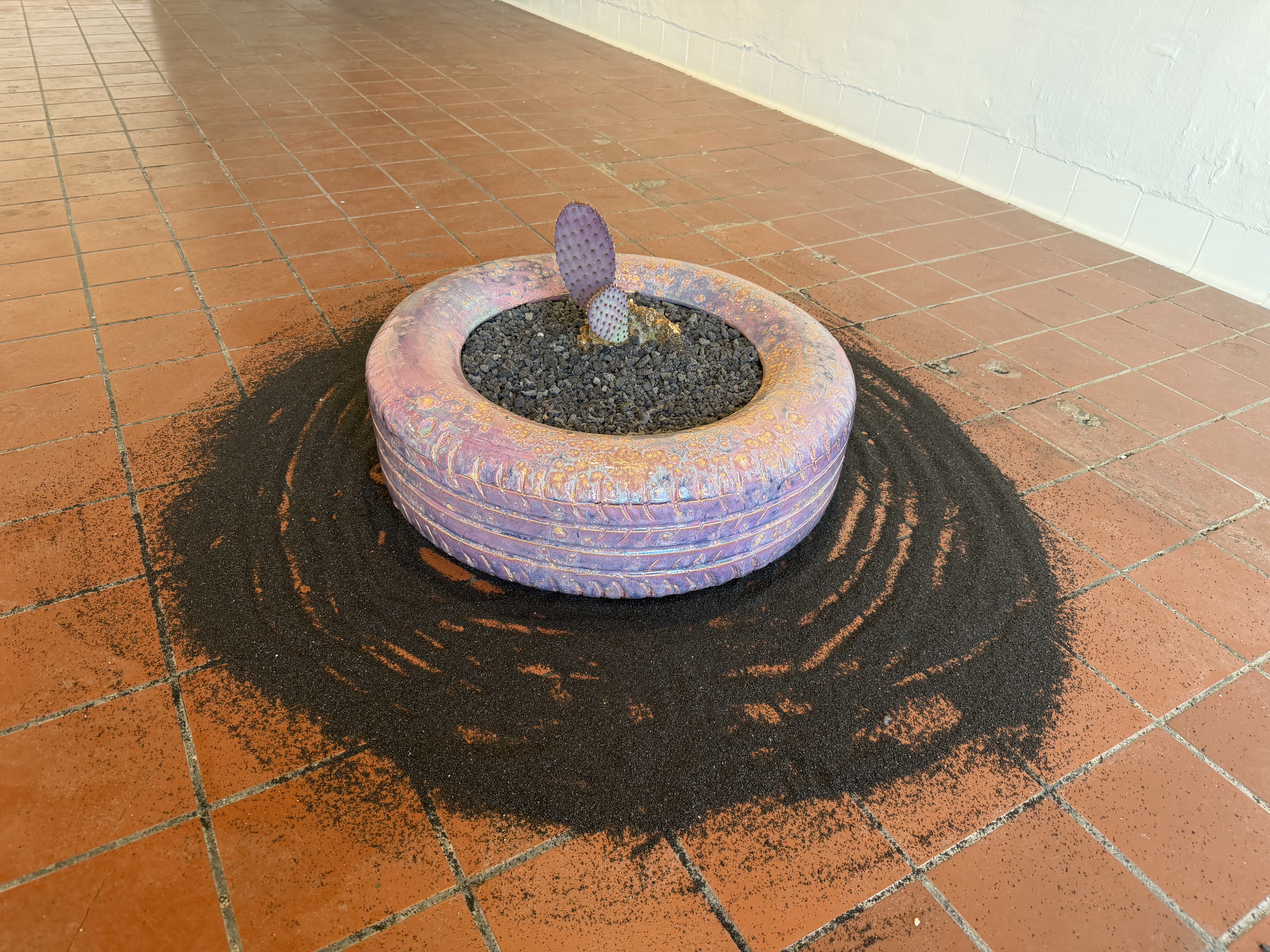 Ceramic tire and nopal sculpture in noé olivas's Tierra y Cielo at BEST PRACTICE