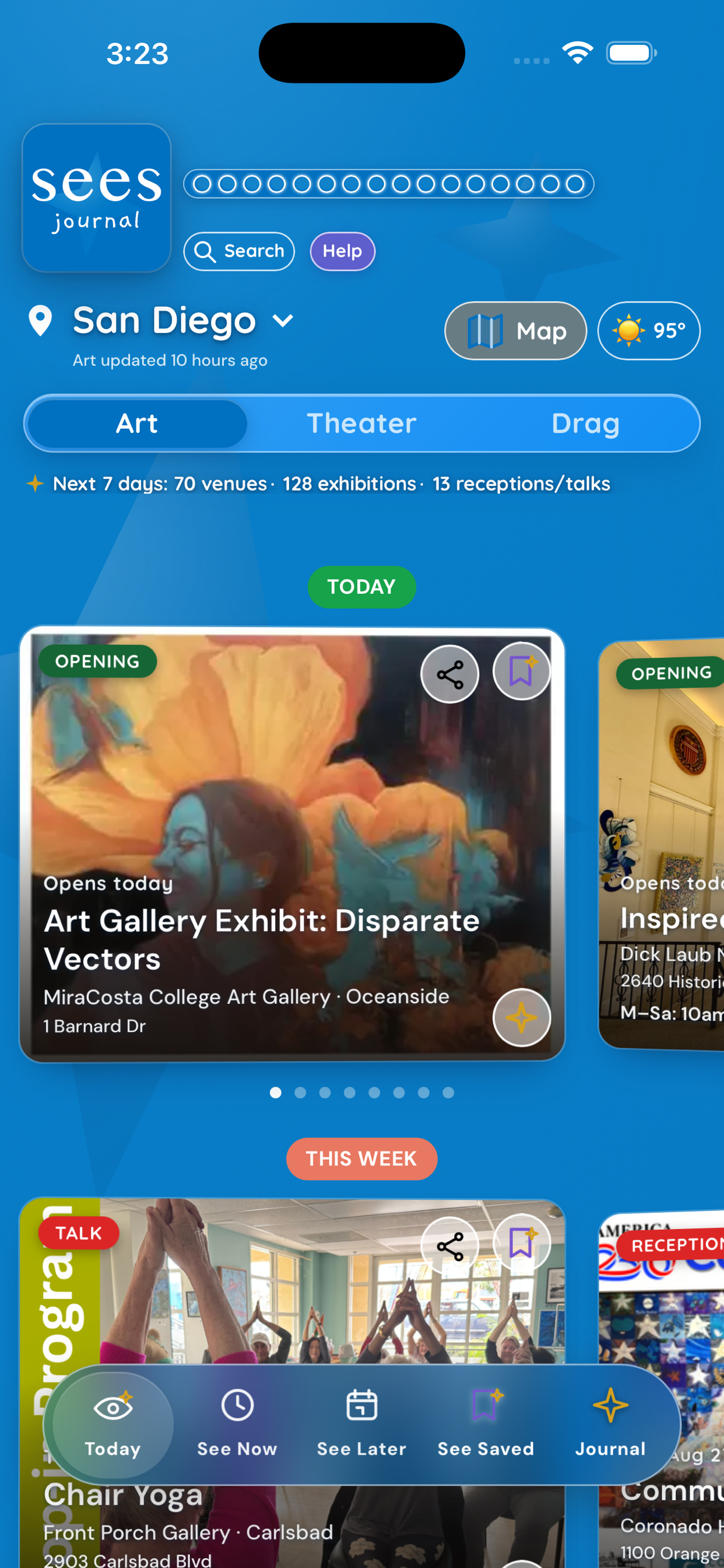 SeesJournal Today screen showing upcoming events